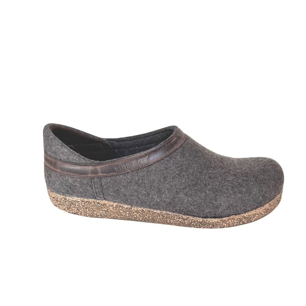 Haflinger Grizzly Charcoal Gray Wool Clogs EU 41 Leather Trim Cork Midsole